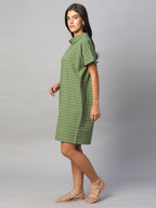Women's Green Cotton Linen Regular Fit Dress