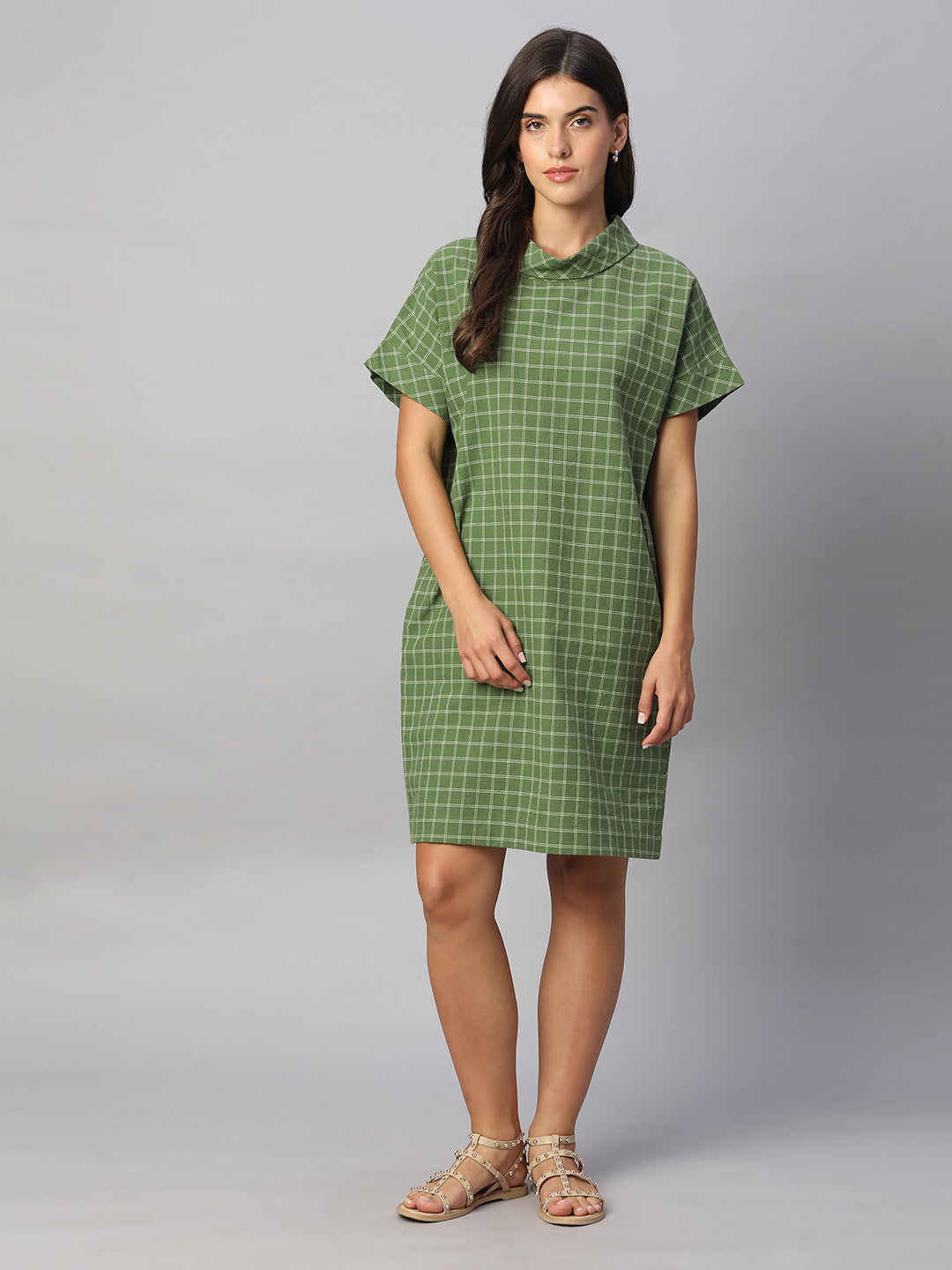 Women's Green Cotton Linen Regular Fit Dress
