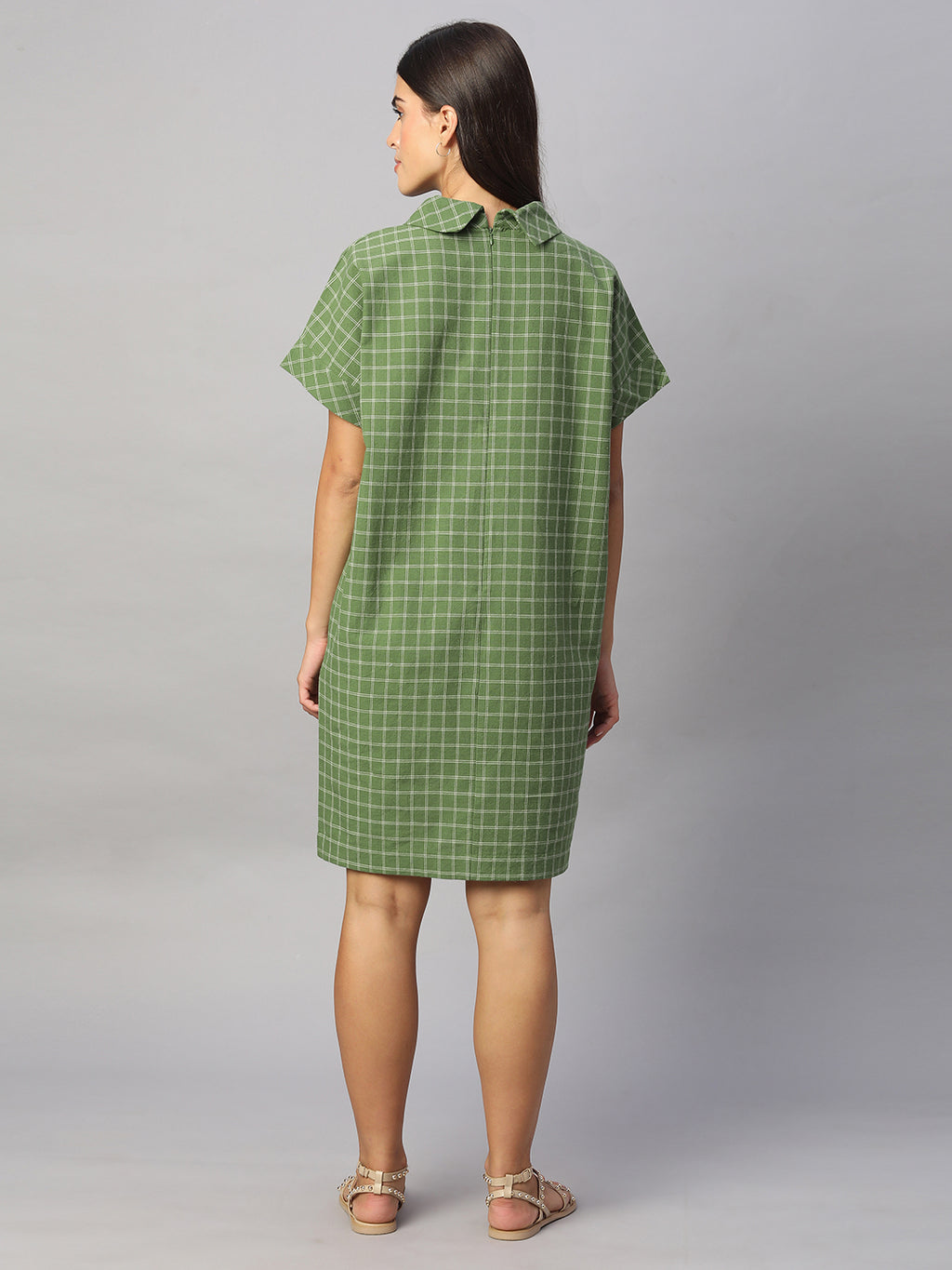 Women's Green Cotton Linen Regular Fit Dress
