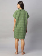 Women's Green Cotton Linen Regular Fit Dress