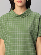 Women's Green Cotton Linen Regular Fit Dress