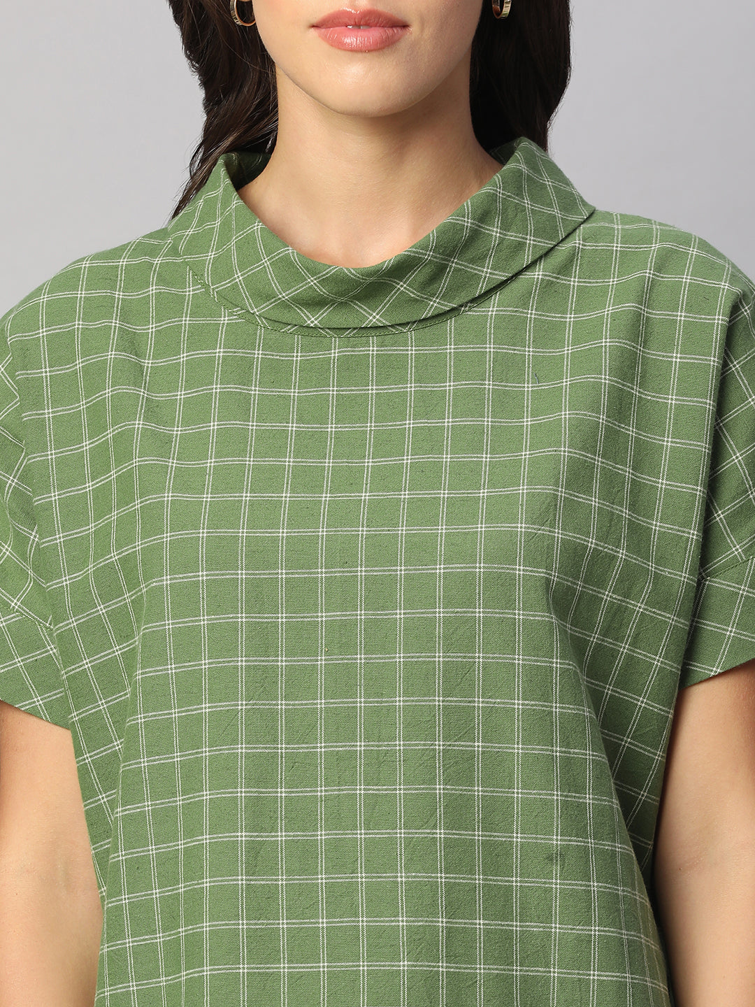 Women's Green Cotton Linen Regular Fit Dress