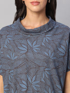 Women's Blue Cotton Flax Regular Fit Dress