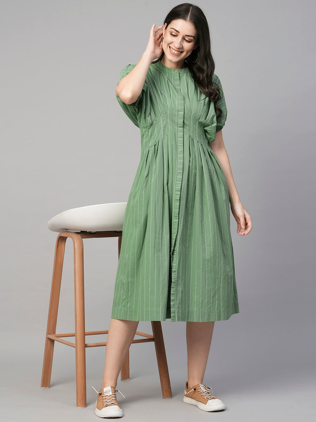 Women's Cotton Green Regular Fit Dress
