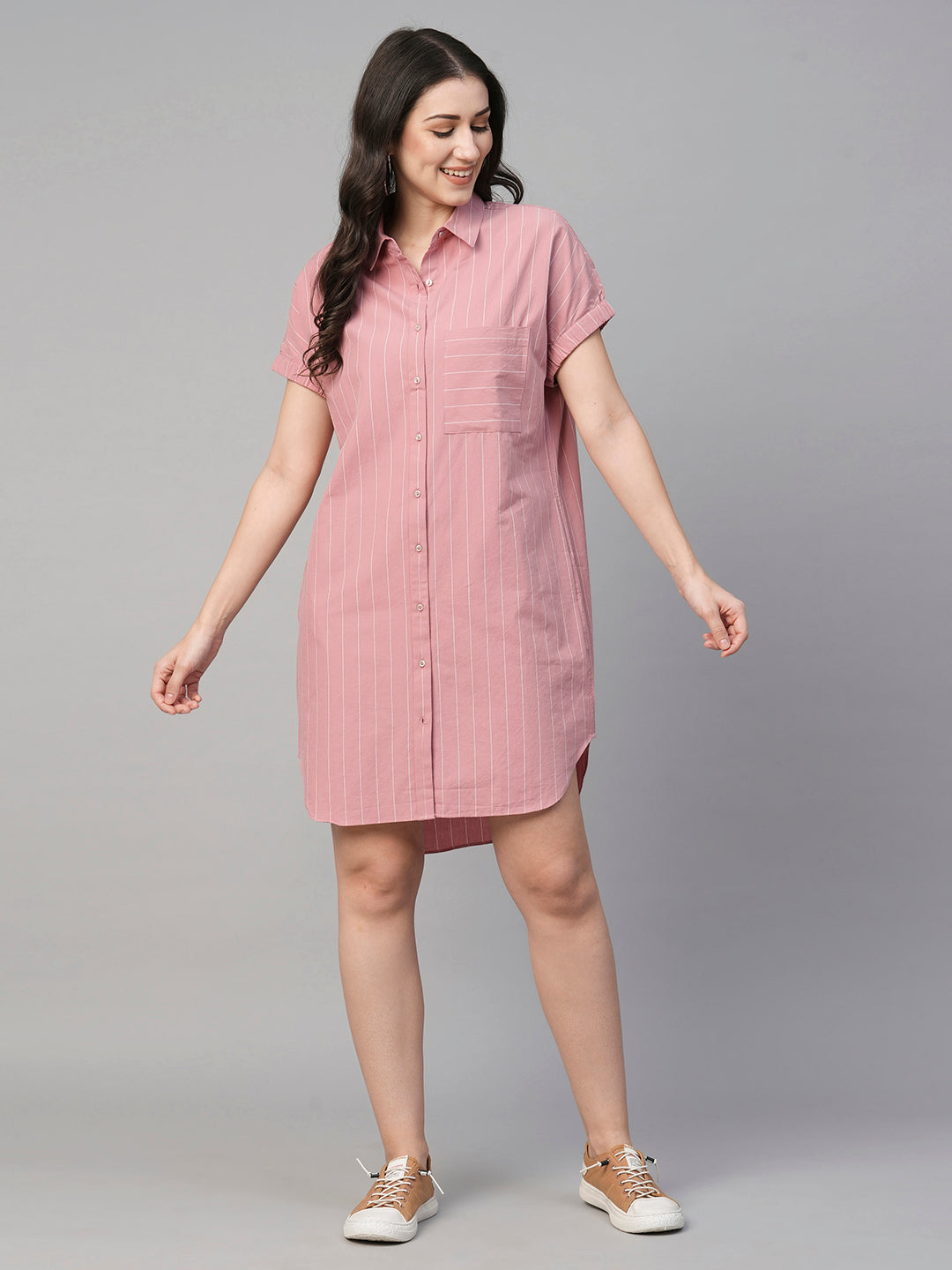 Women's Pink Cotton Regular Fit Dress