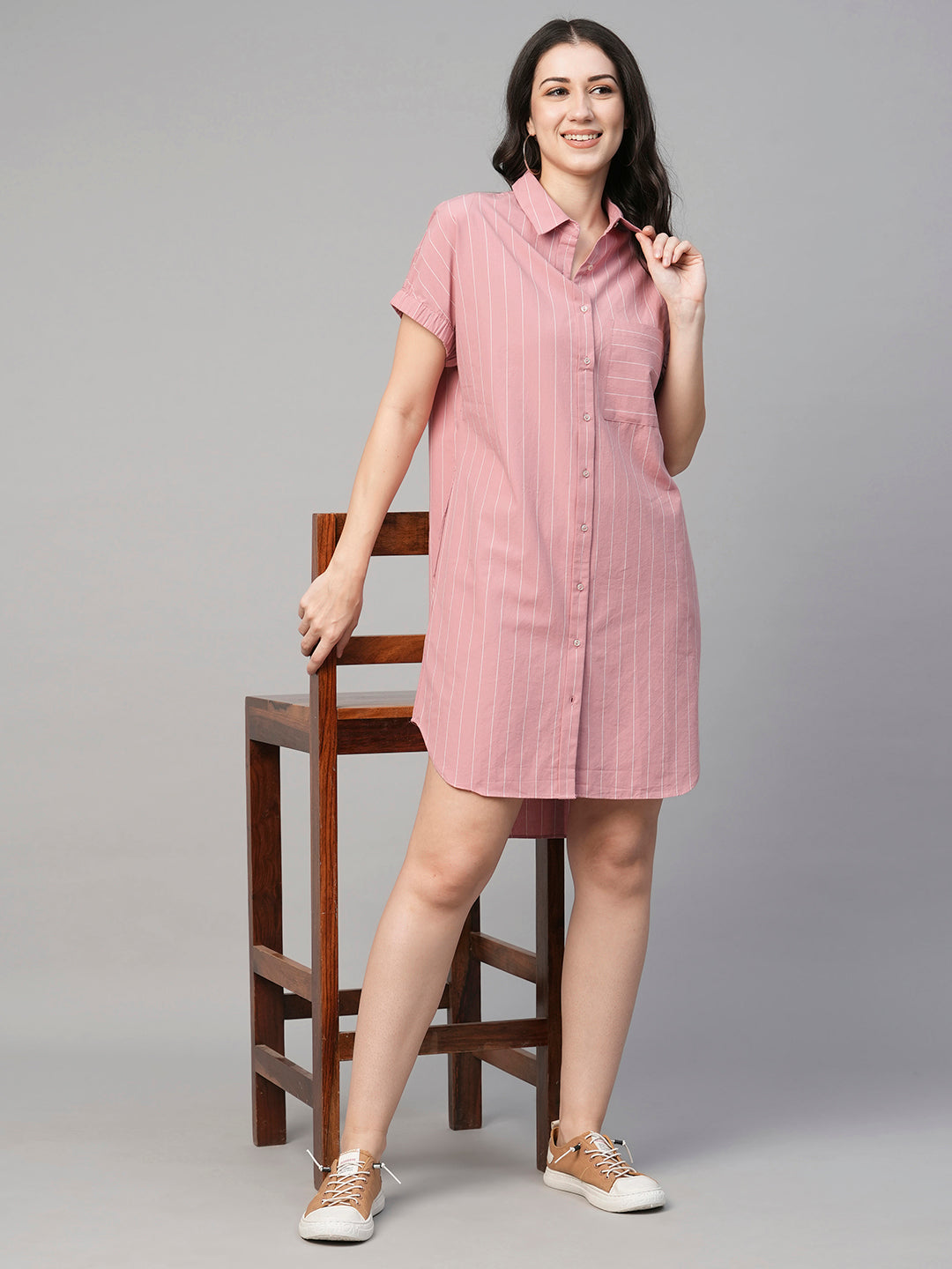 Women's Cotton Pink Regular Fit Dress