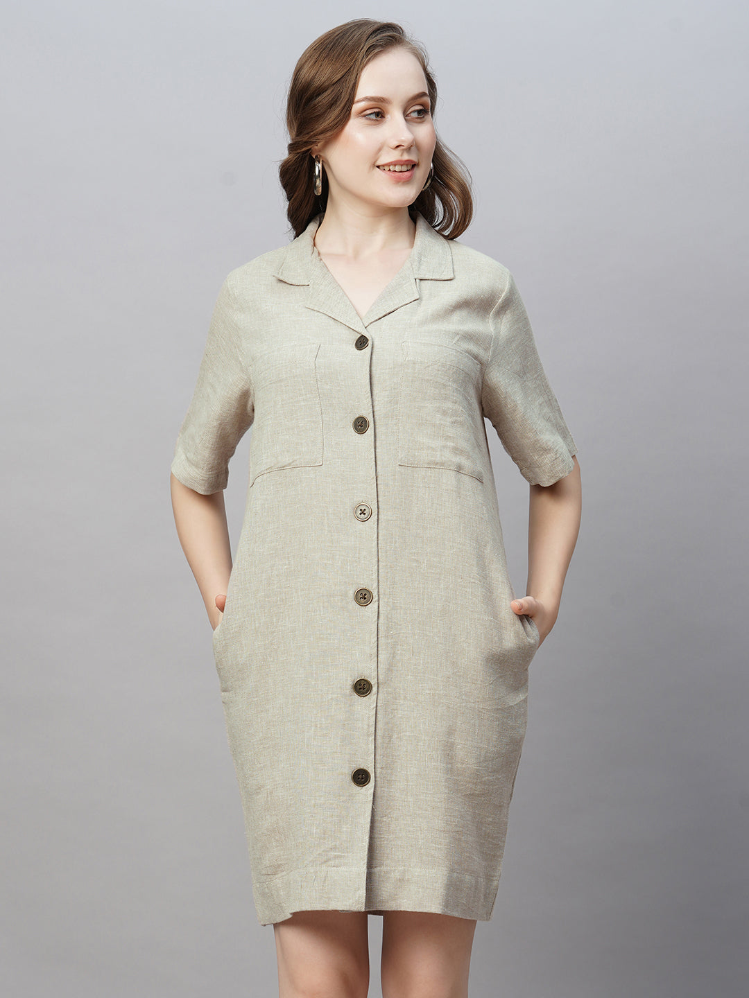 Women's Cotton Linen Natural Regular Fit Dress