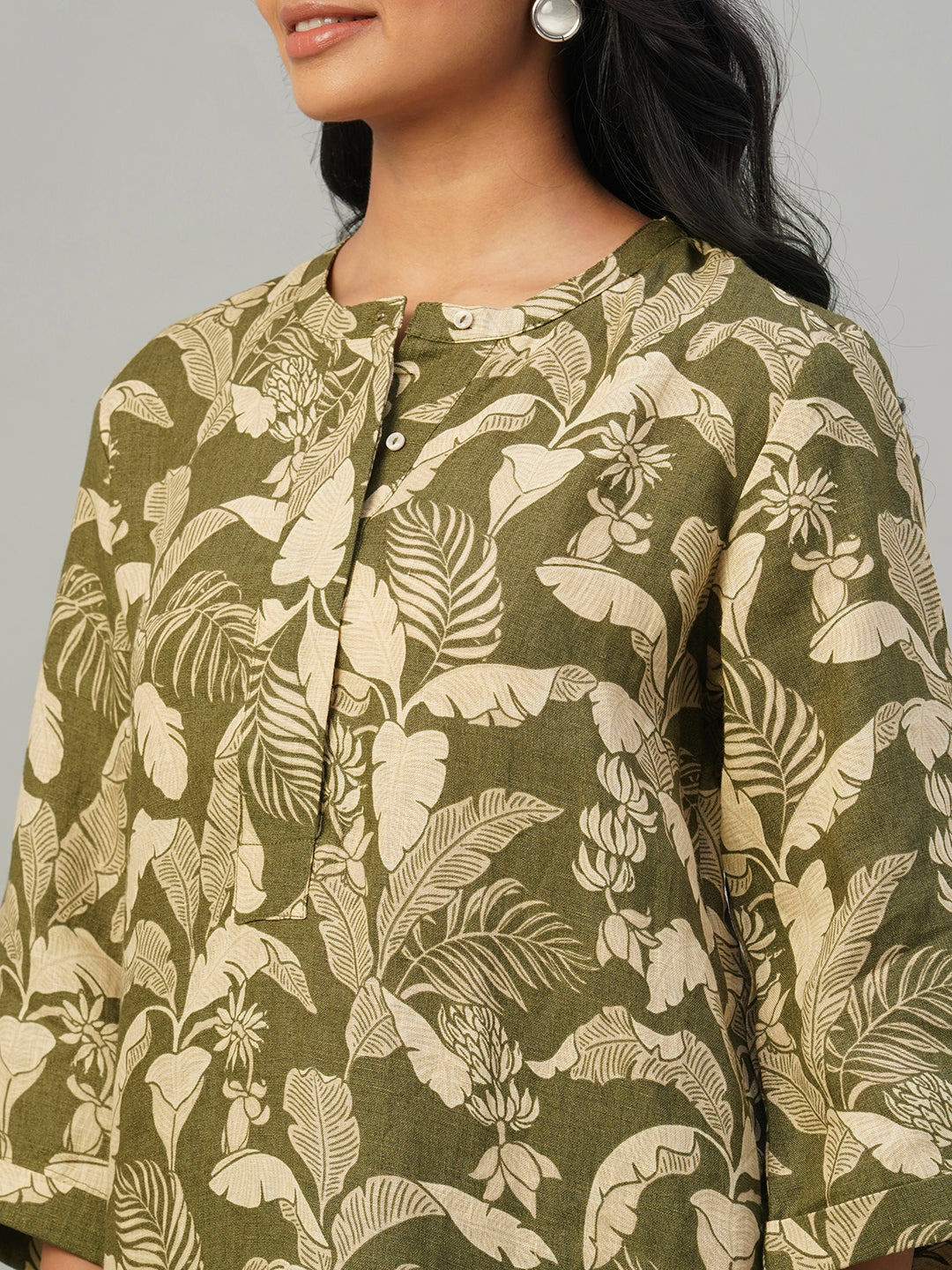 Women's Olive 100% Linen Regular Fit Dress
