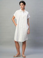 Women's White 100% Cotton Regular Fit Dress