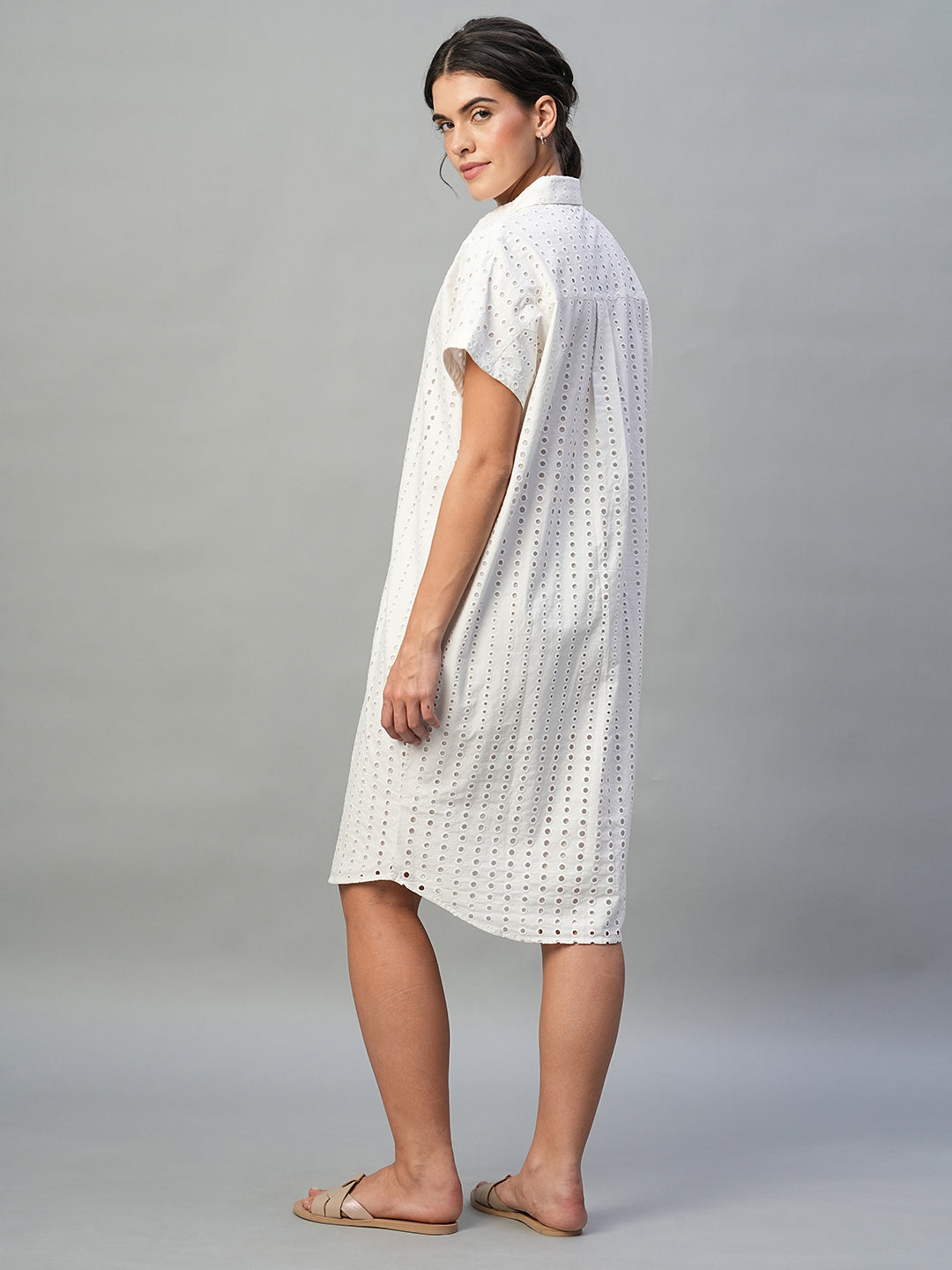 Women's White 100% Cotton Regular Fit Dress