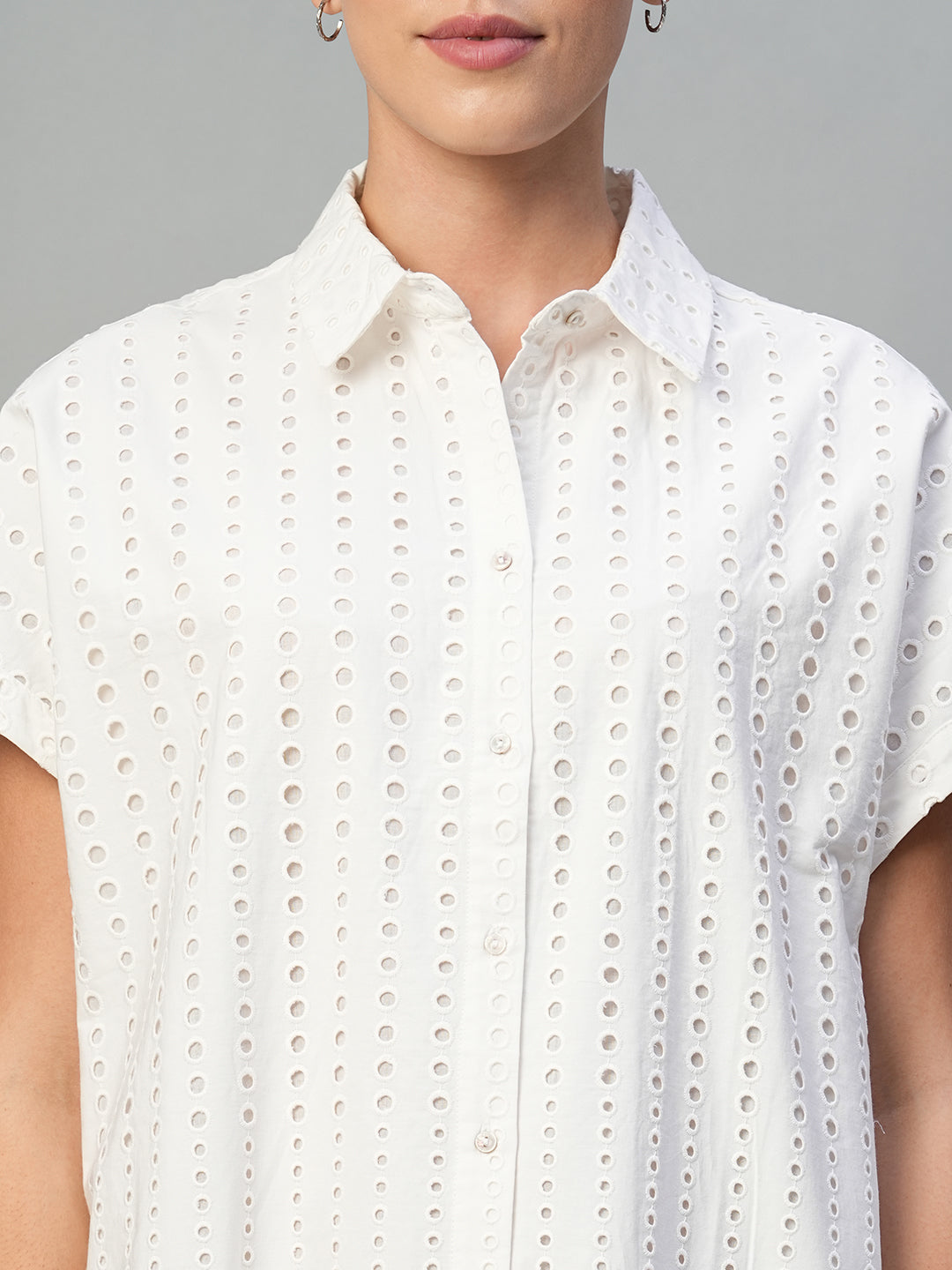 Women's White 100% Cotton Regular Fit Dress