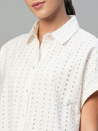 Women's White 100% Cotton Regular Fit Dress