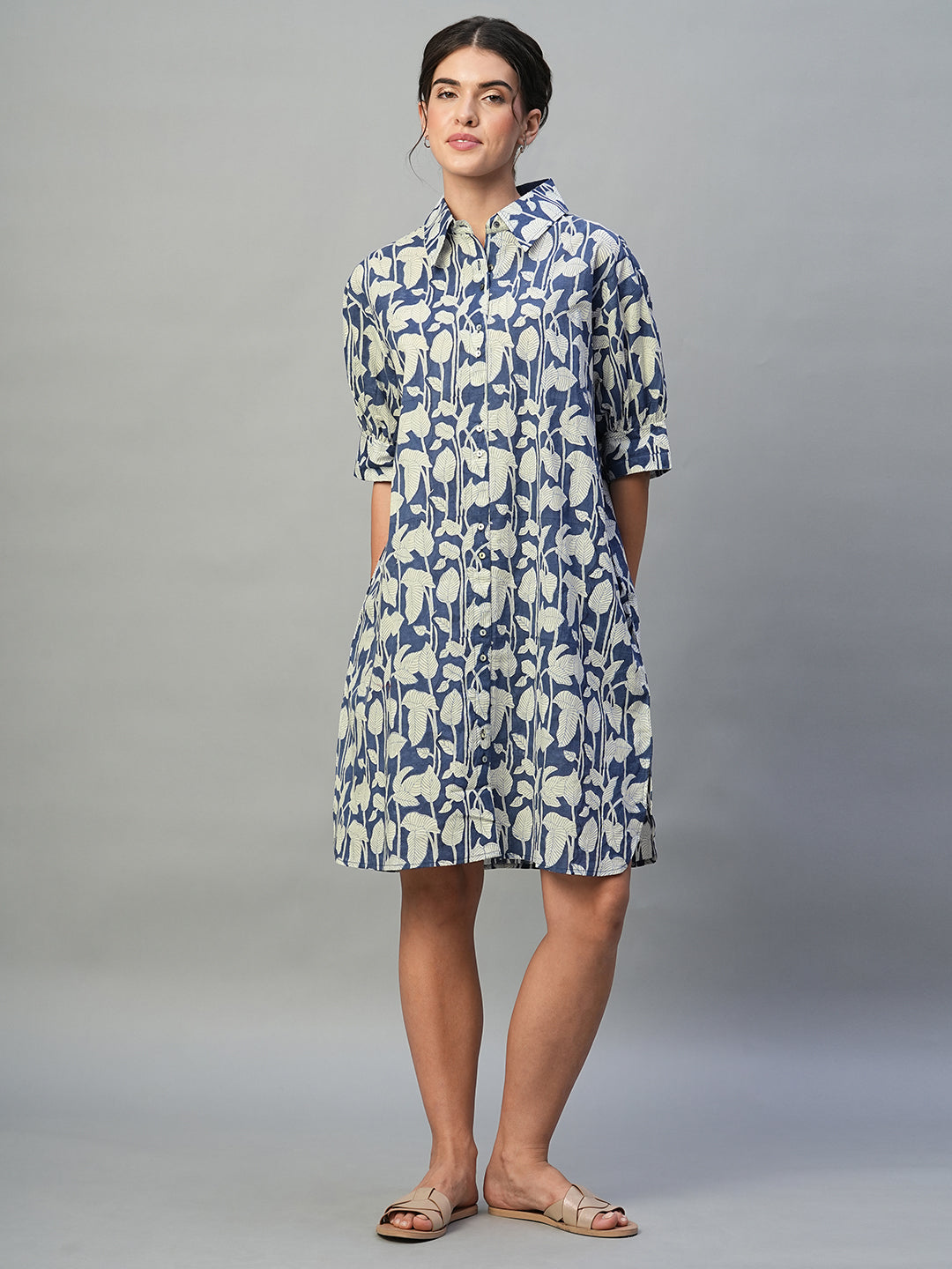 Women's Navy 100% Cotton Boxy Fit Dress