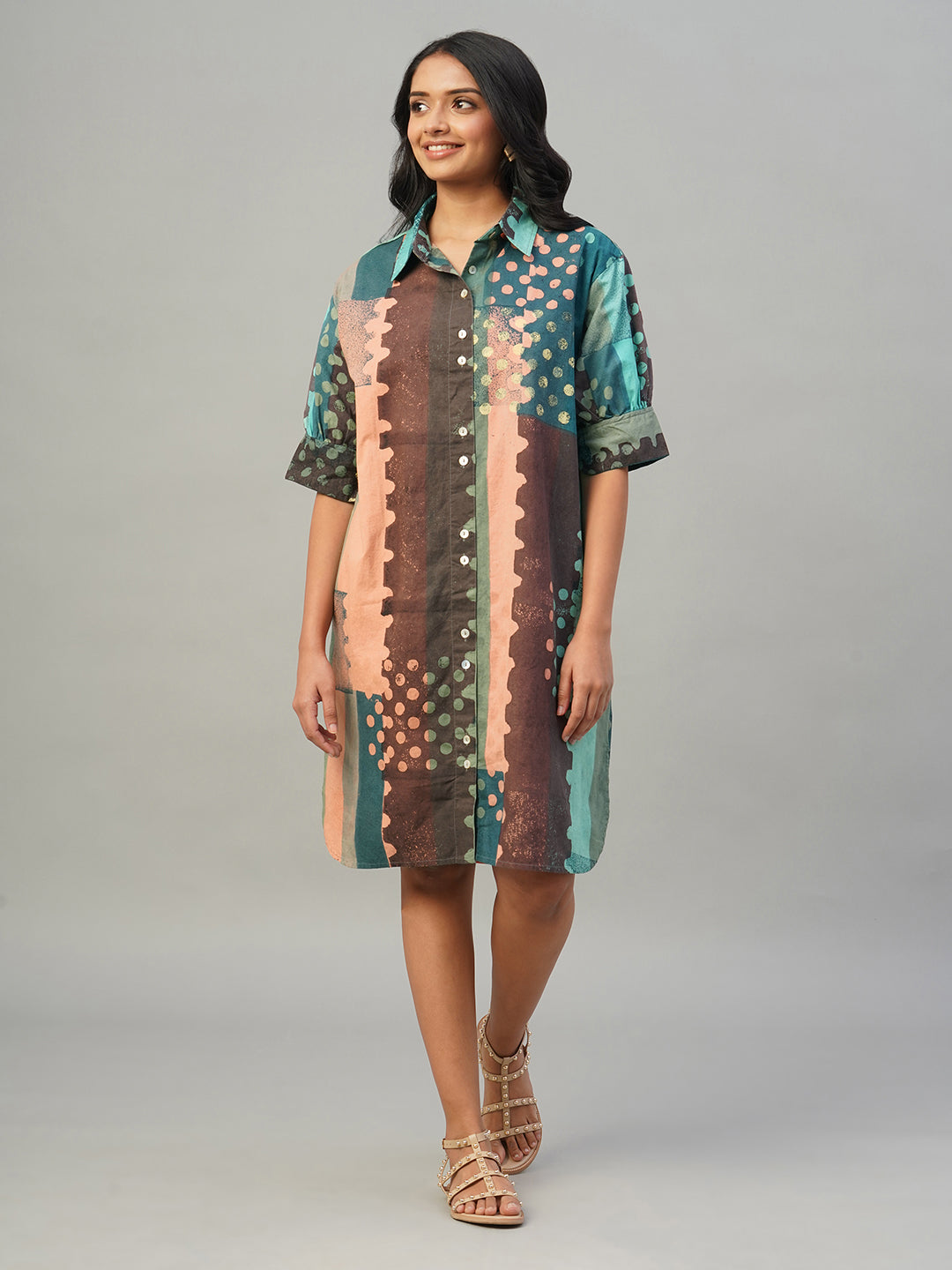 Women's Multi 100% Cotton Boxy Fit Dress