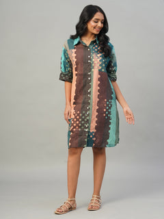 Women's 100% Cotton Boxy Fit Dress Multi