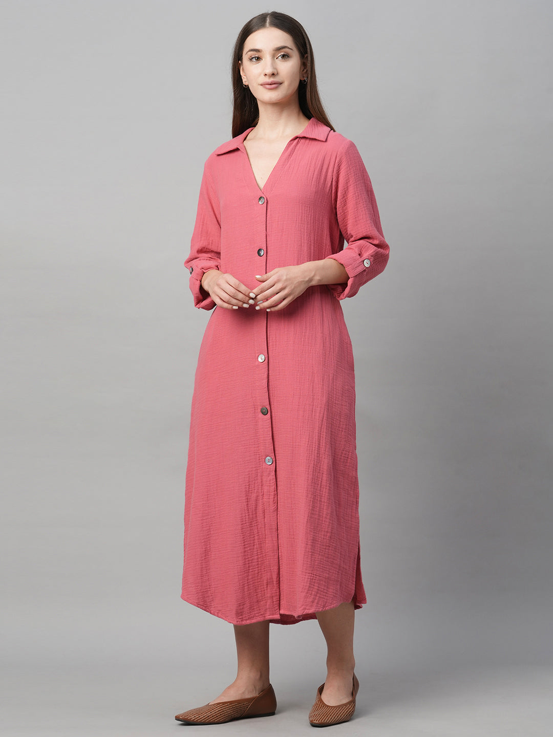 Women's Pink Cotton Boxy Fit Dress