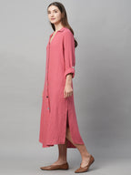 Women's Pink Cotton Boxy Fit Dress