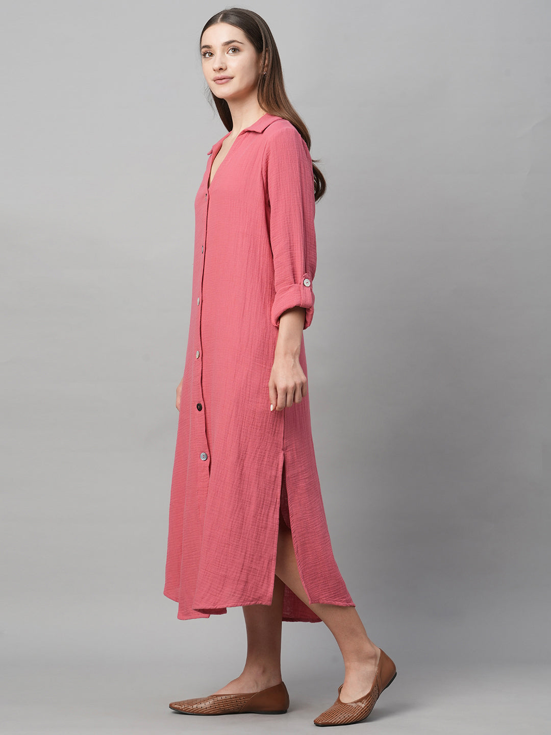 Women's Pink Cotton Boxy Fit Dress