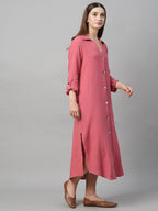 Women's Pink Cotton Boxy Fit Dress