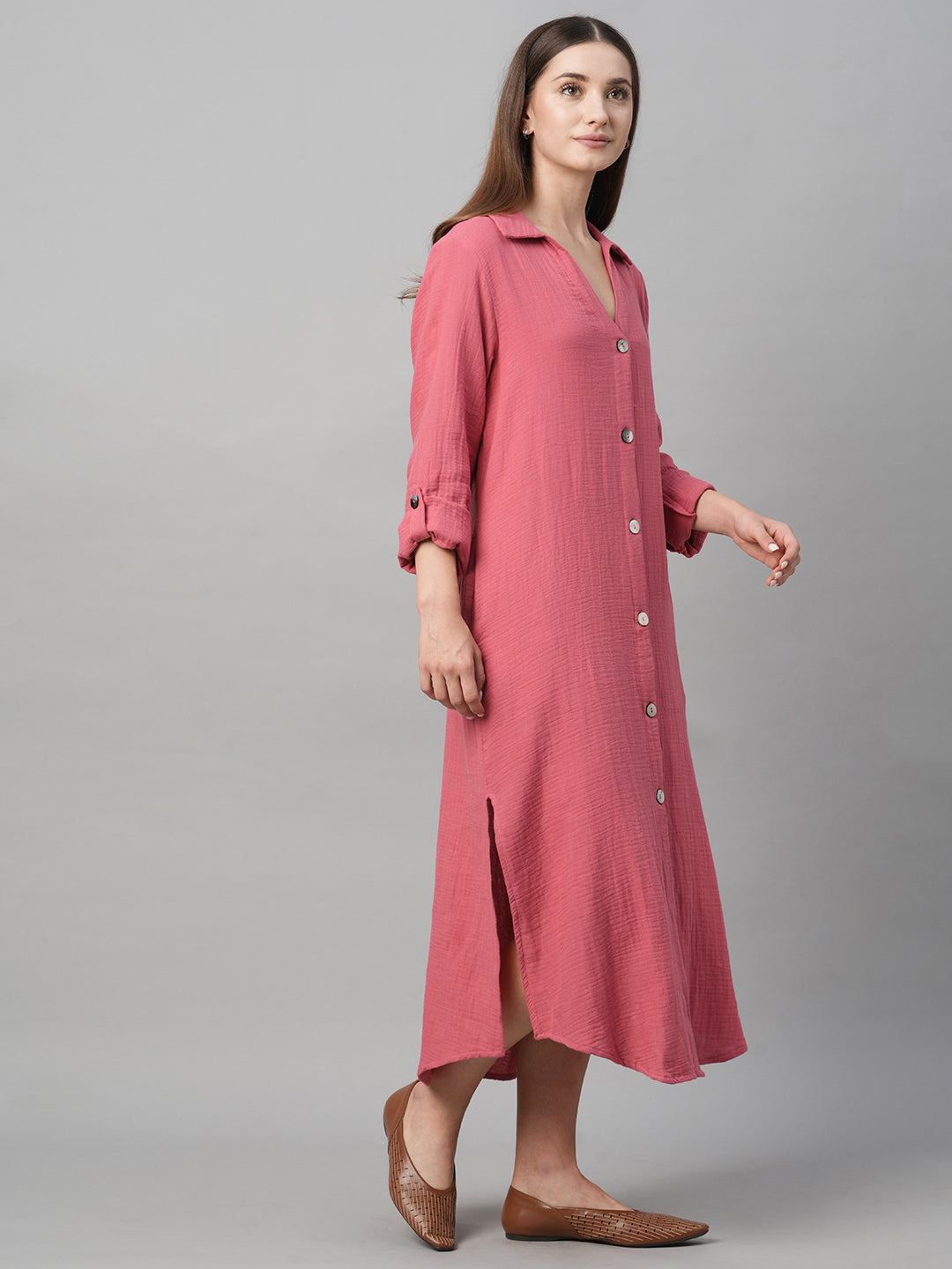 Women's Pink Cotton Boxy Fit Dress