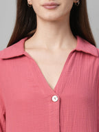 Women's Pink Cotton Boxy Fit Dress
