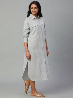 Women’s Cotton Linen Regular Fit Dress Grey