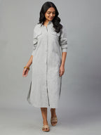 Women's Grey Cotton Linen Regular Fit Dress