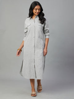 Women’s Cotton Linen Regular Fit Dress Grey