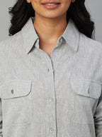 Women's Grey Cotton Linen Regular Fit Dress