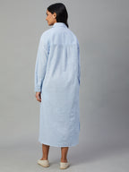 Women's Blue Cotton Linen Regular Fit Dress