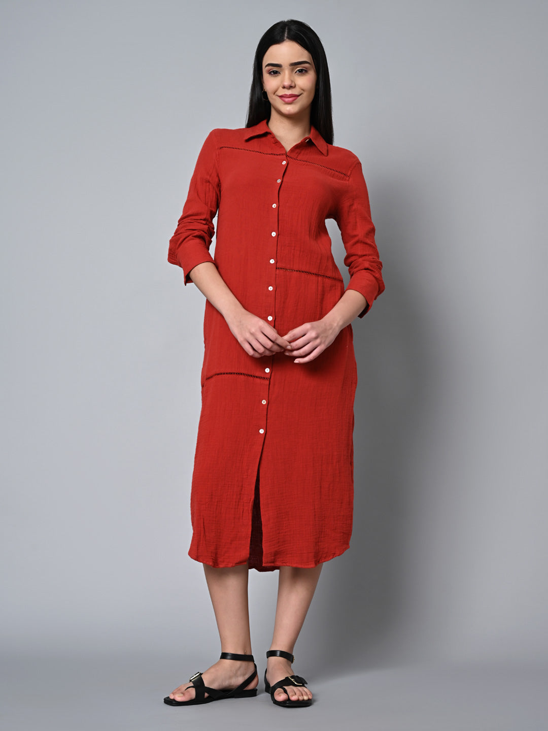 Women's Rust Cotton Regular Fit Dress