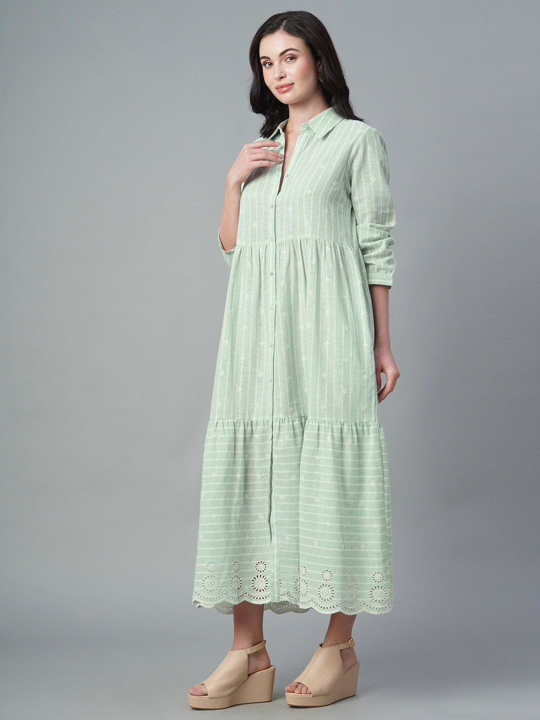 Women's Mint Cotton Flax Regular Fit Dress