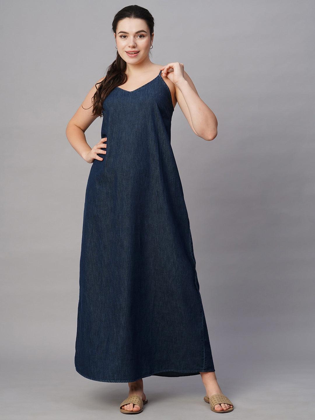 Women's Indigo Cotton Regular Fit Dress