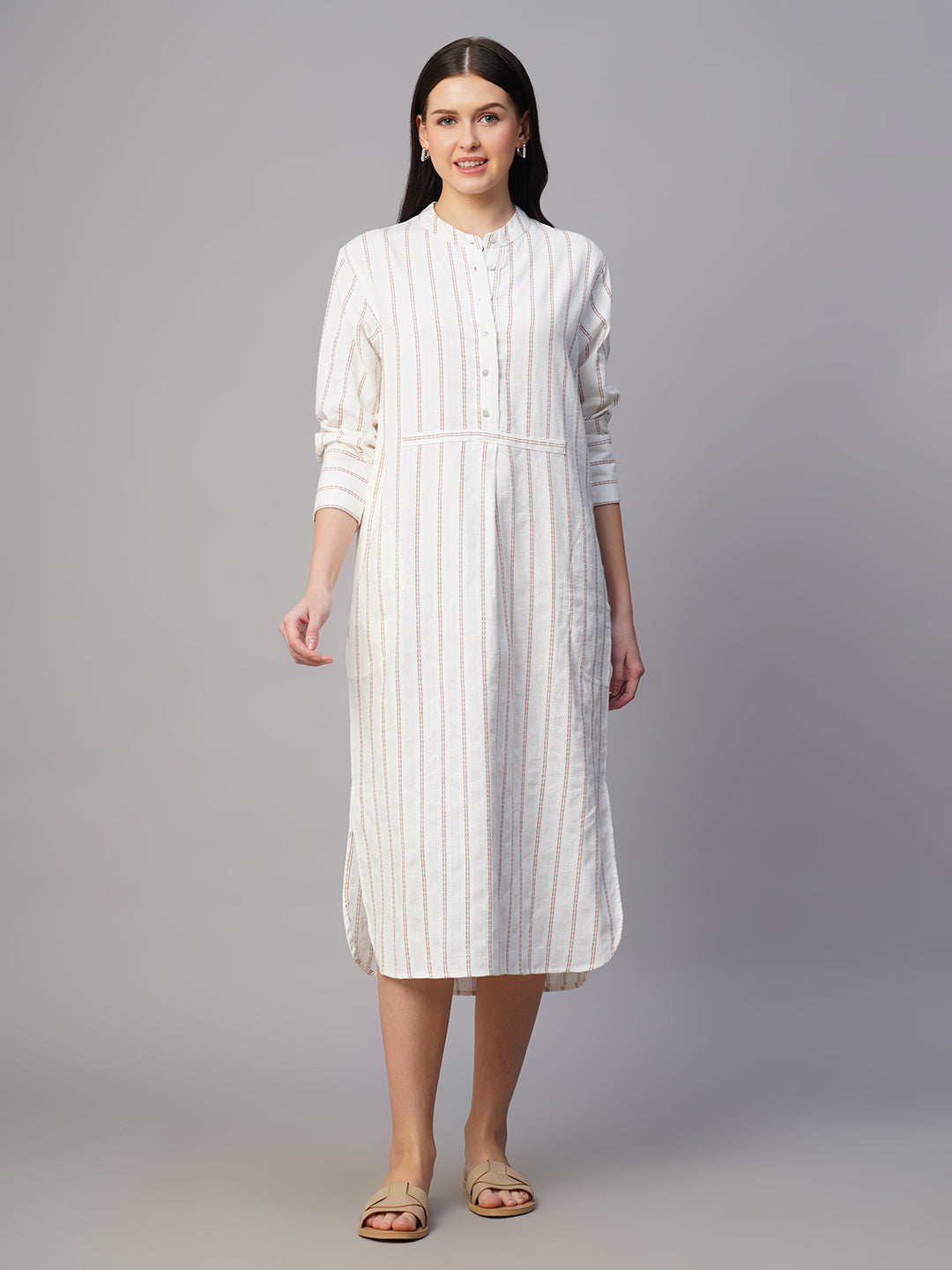 Women's Rust/Natural Cotton Linen Boxy Fit Dress