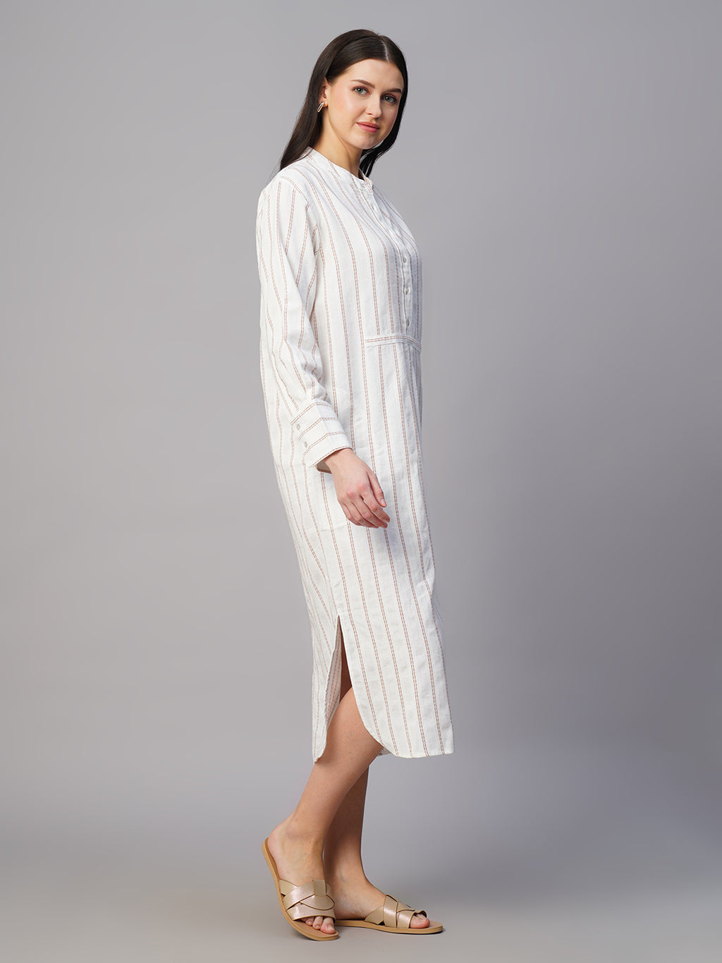 Women's Rust/Natural Cotton Linen Boxy Fit Dress