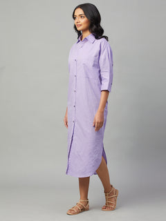 Women's Linen Cotton Boxy Fit Dress Lilac