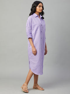 Women's Linen Cotton Boxy Fit Dress Lilac