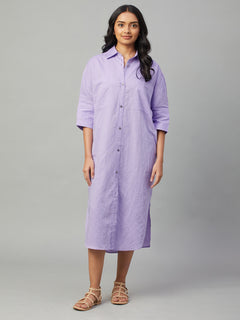 Women's Linen Cotton Boxy Fit Dress Lilac