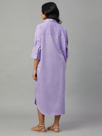 Women's Lilac Linen Cotton Boxy Fit Dress