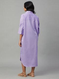 Women's Linen Cotton Boxy Fit Dress Lilac