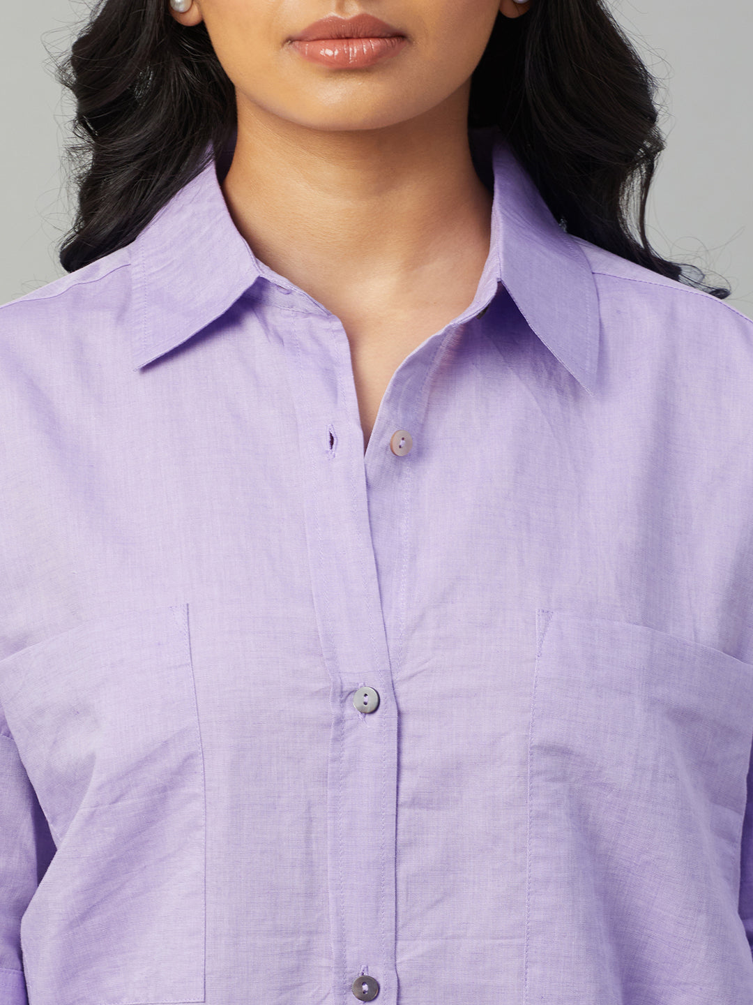 Women's Lilac Linen Cotton Boxy Fit Dress