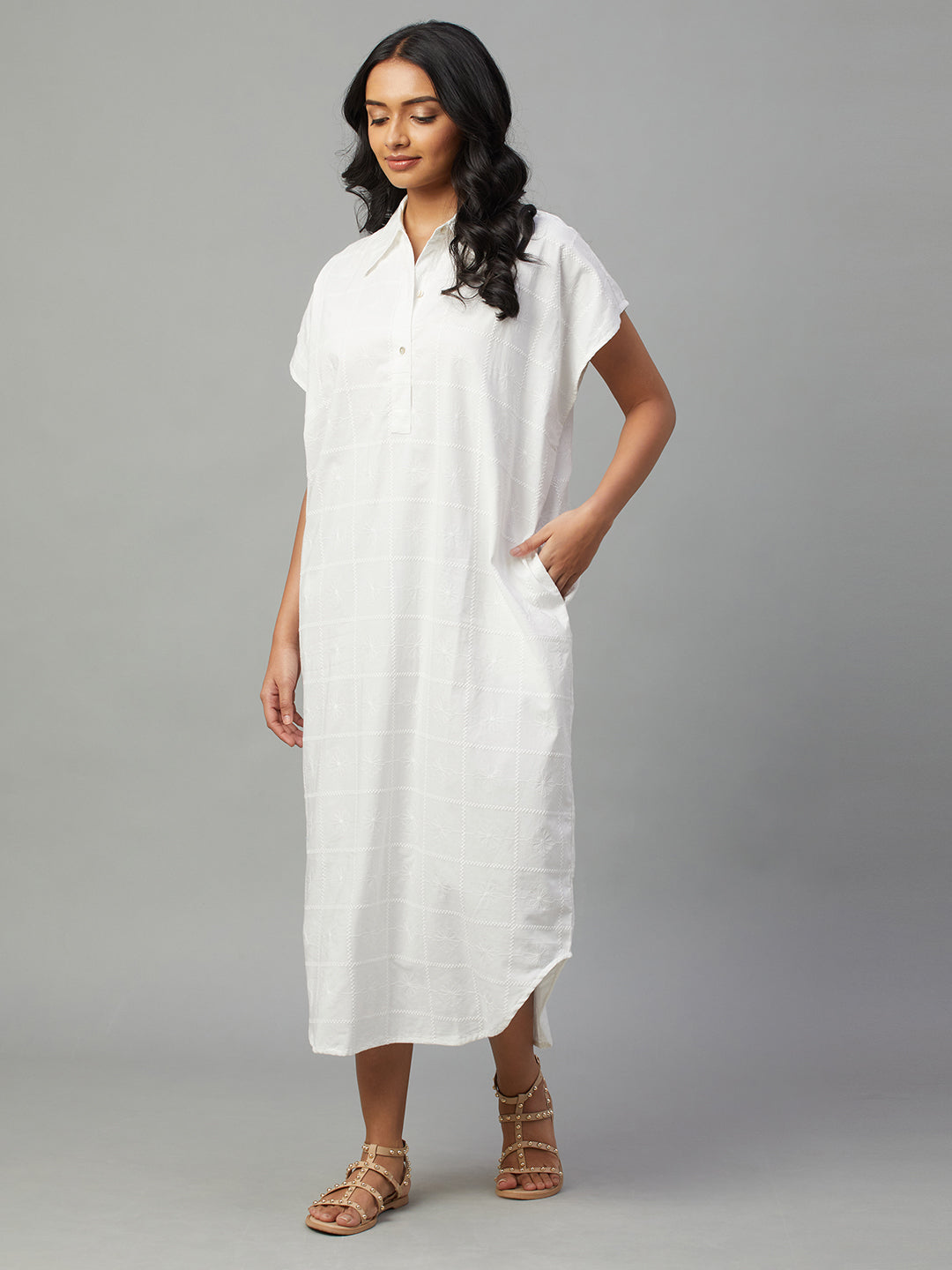 Women's White 100% Cotton Boxy Fit Dress
