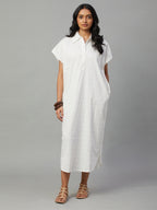 Women's White 100% Cotton Boxy Fit Dress
