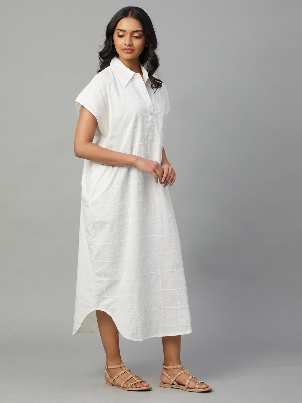 Women's White 100% Cotton Boxy Fit Dress