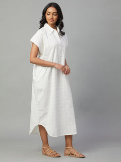 Women's 100% Cotton Boxy Fit Dress White