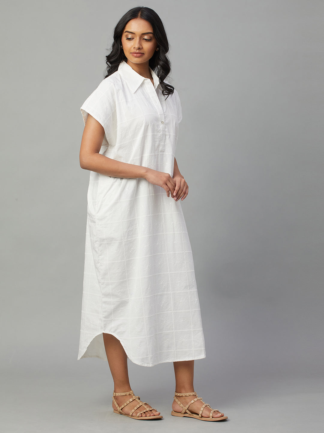 Women's White 100% Cotton Boxy Fit Dress