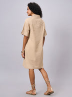 Women's Khaki 100% Cotton Regular Fit Dress