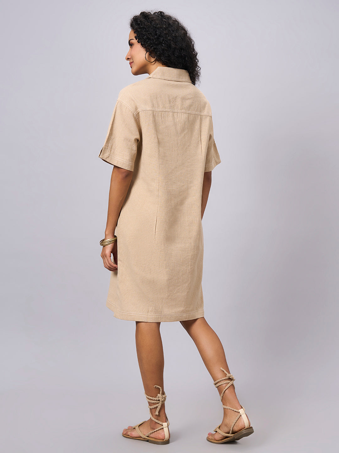 Women's Khaki 100% Cotton Regular Fit Dress