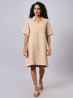 Women's Khaki 100% Cotton Regular Fit Dress