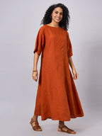 Women's Rust 100% Linen Regular Fit Dress